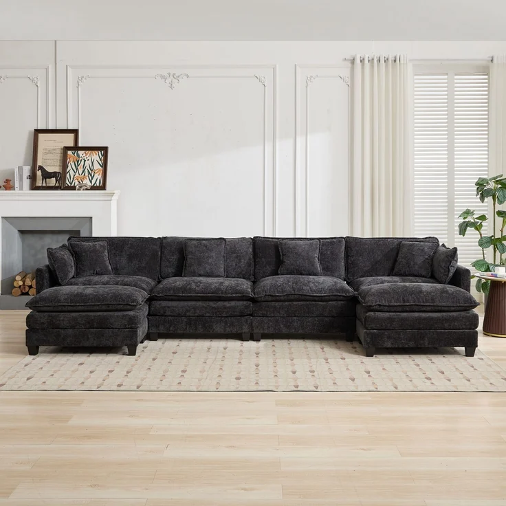 ZUBALIYA Sofa mit LED - Beleuchtung, mit Chenille - Bezug, mit Cordbezug, modular aufgebaut, aus Chenille, für Wohnzimmer und Apartments – Bild 10