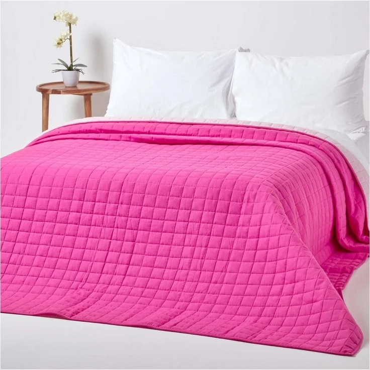 Plaid Gesteppte Tagesdecke aus 100% Baumwolle, pink/rosa, 150 x 200 cm, Homescapes – Bild 3