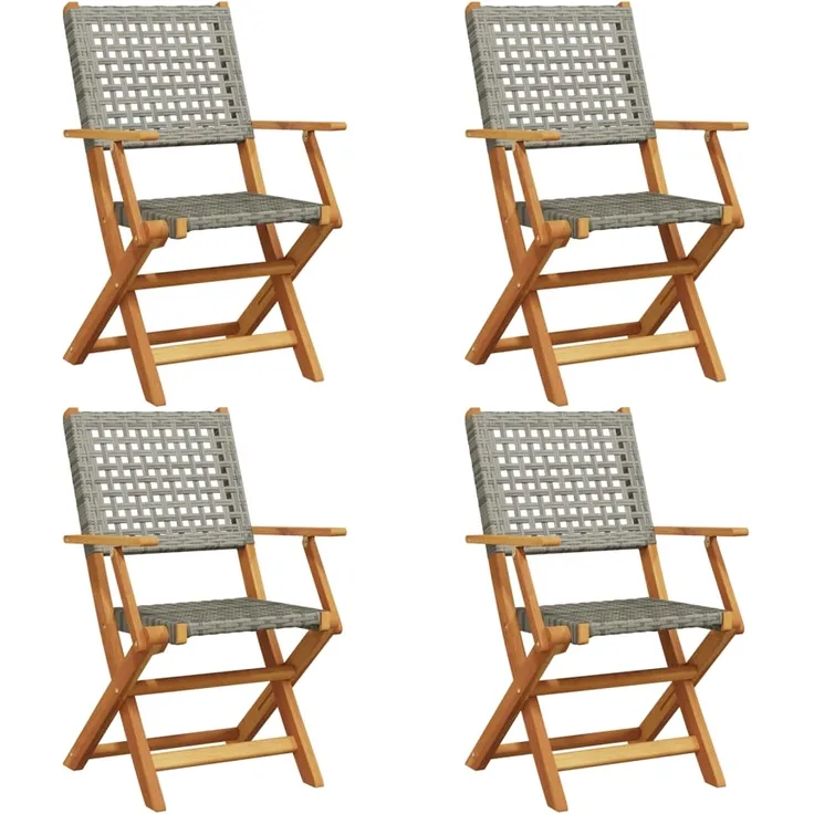 vidaXL Gartenstühle 4 Stk. Klappbar Grau Poly Rattan & Massivholz 3214559