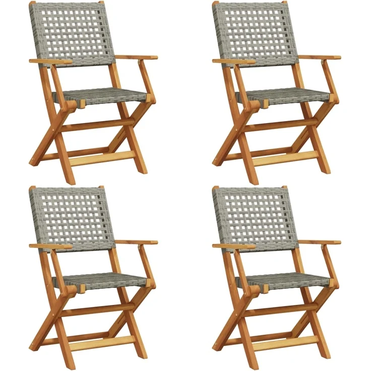 vidaXL Gartenstühle 4 Stk. Klappbar Grau Poly Rattan & Massivholz 3214559 – Bild 1