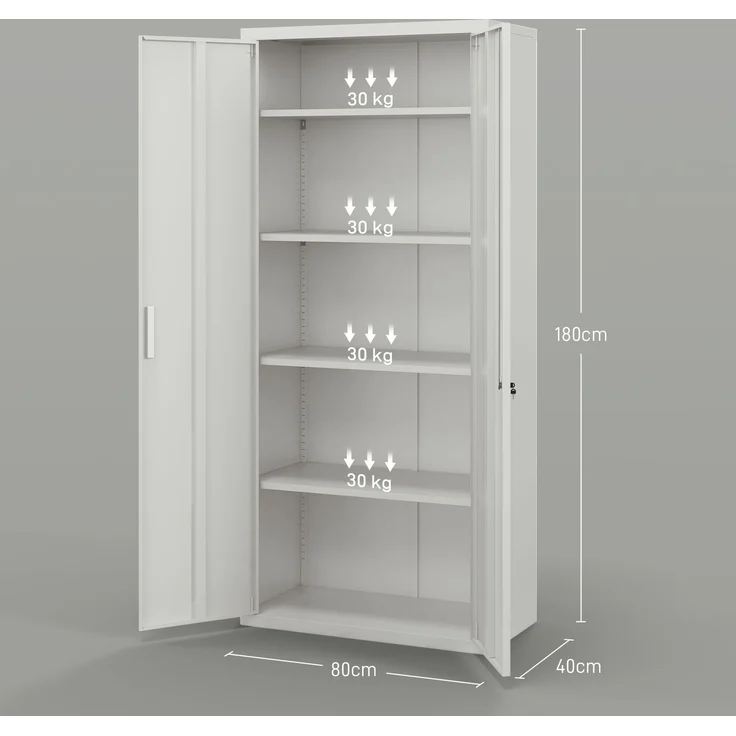MELAYR, Aktenschrank, Büroschrank, 5 Regale, Metall, 80B x 40T x 180H cm, Weiß, 80 x 40 x 180 cm – Bild 5