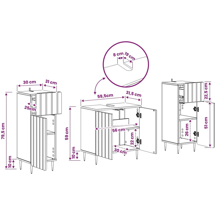 vidaXL 3-teiliges Badezimmer-Schranksystem ZWOLLE 3 stk. Raucheiche 3418004 – Bild 8