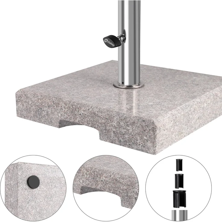 Sekey Granit Sonnenschirmständer mit Edelstahlrohr, Hochwertiger Sockel, für Schirmstöcke bis 32-48 mm, Balkonschirmständer 30KG Quadratisch – Bild 4