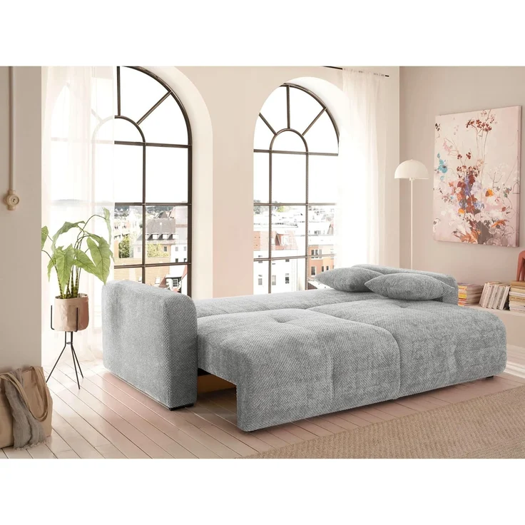 Schlafsofa Bullet von ED Exciting Design – Komfortables Mikrofaser-Sofa mit Nosagfederung Farbe Silber, Bettkasten und Liftbeschlag – Bild 5