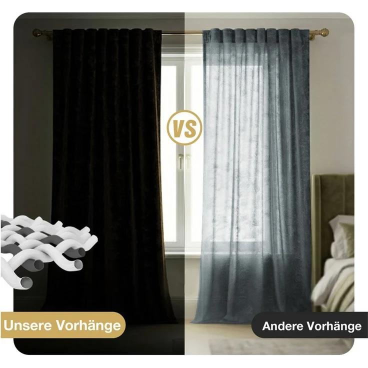 SERBASIC Verdunkelungsvorhang Samt-Verdunkelungsvorhang im 2er-Set, 132 cm breit, mit Goldprint (2 St), Multifunktionsband, blickdicht, Samt, Multifunktionsband mit Bindebändern, schonend waschbar und praktisch – Bild 4
