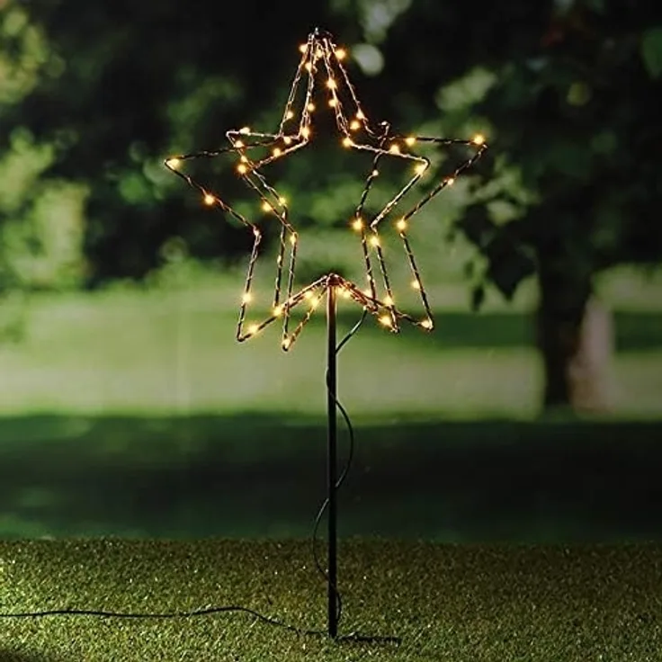 Meinposten LED-Lichterkette LED Gartenstecker Stern Weihnachtsbeleuchtung Timer warmweiß Ø 30 cm, 6-Stunden-Timer