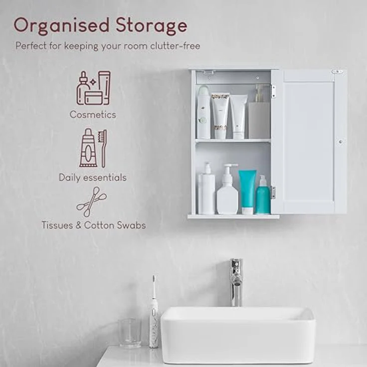 Bath Vida Priano Badezimmerschrank mit 1 Tür, Wandmontage, Aufbewahrungsregal, weiß – Bild 6