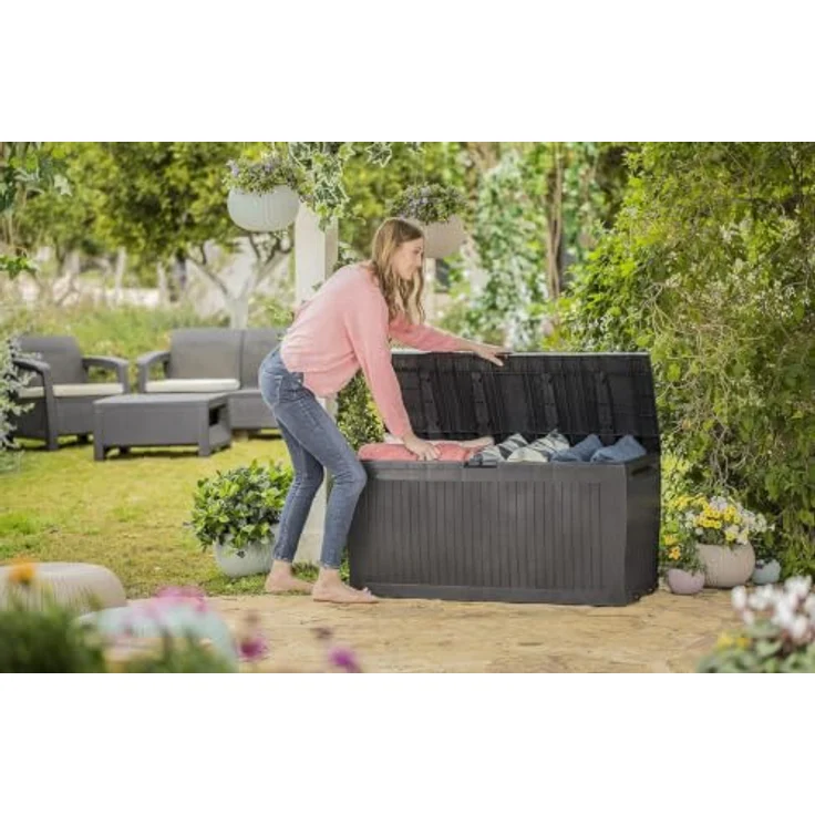 Keter Comfy Aufbewahrungsbox aus Kunstharz, 270 l, Graphit, 116,7 x 44,7 x 57 cm – Bild 8