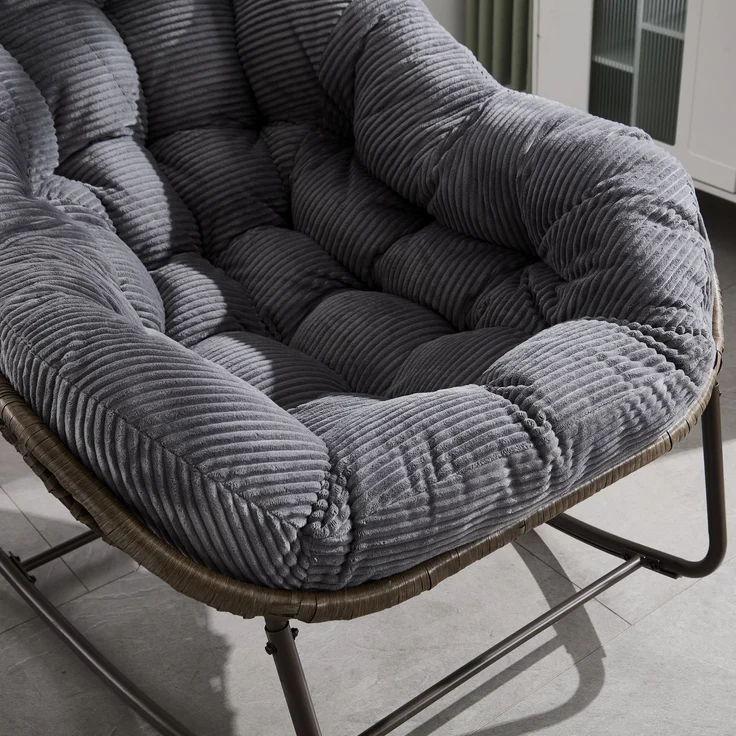 LVHOM Schaukelstuhl mit gepolstertem Kissen, Rattanstuhl mit Stahlrahmen, Lounge Sessel, Schaukelsessel, 1 St, für Balkon/Garten/Wohnzimmer/Schlafzimmer – Bild 8