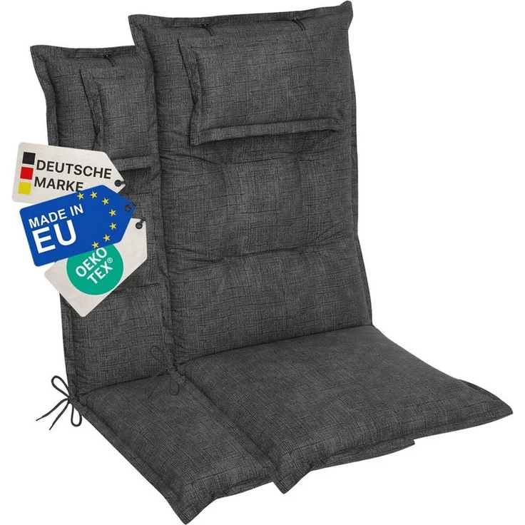 NYVI Hochlehnerauflage Hochlehner Auflagen NYVILux 120x50 cm Anthrazit 2er Set Stuhlauflagen, (2 St), 8 cm Komfort Sitzpolster, Polsterauflage mit Kopf Stützkissen – Bild 5