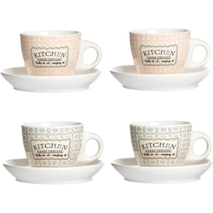 Ritzenhoff & Breker Tasse Ritzenhoff 4er Set Retro Kitchen Espressotasse 80ml Untertasse, Porzellan
