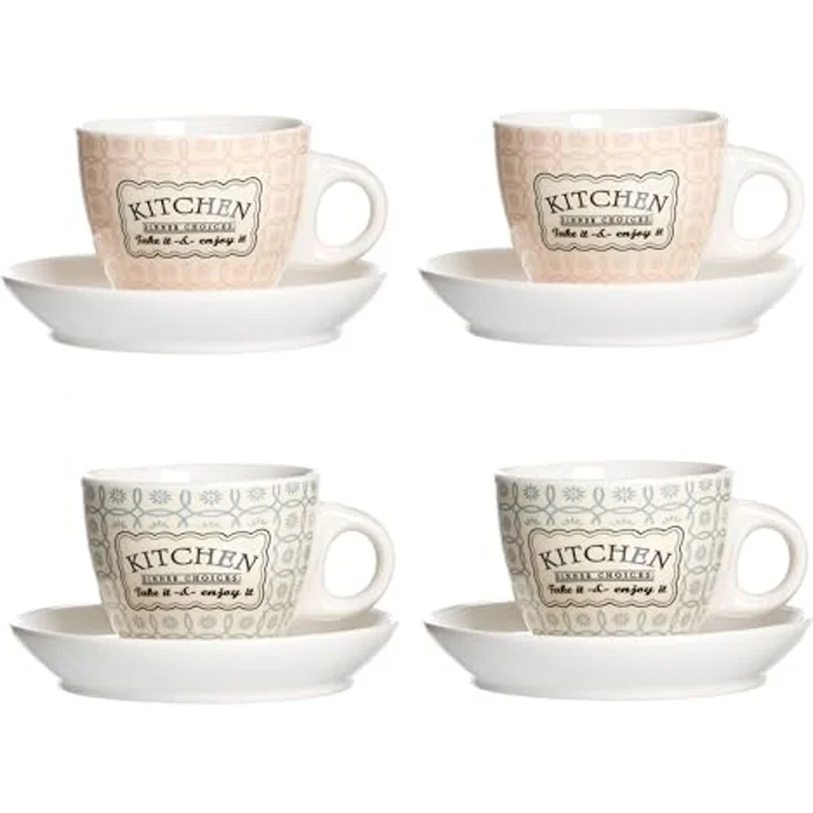 Ritzenhoff & Breker Tasse Ritzenhoff 4er Set Retro Kitchen Espressotasse 80ml Untertasse, Porzellan – Bild 1