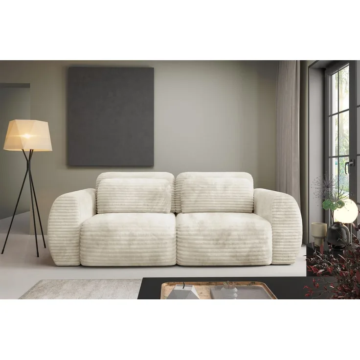 Sofa 2-Sitzer mit Schlaffunktion SIMONE in Stoff Ambience Ivory