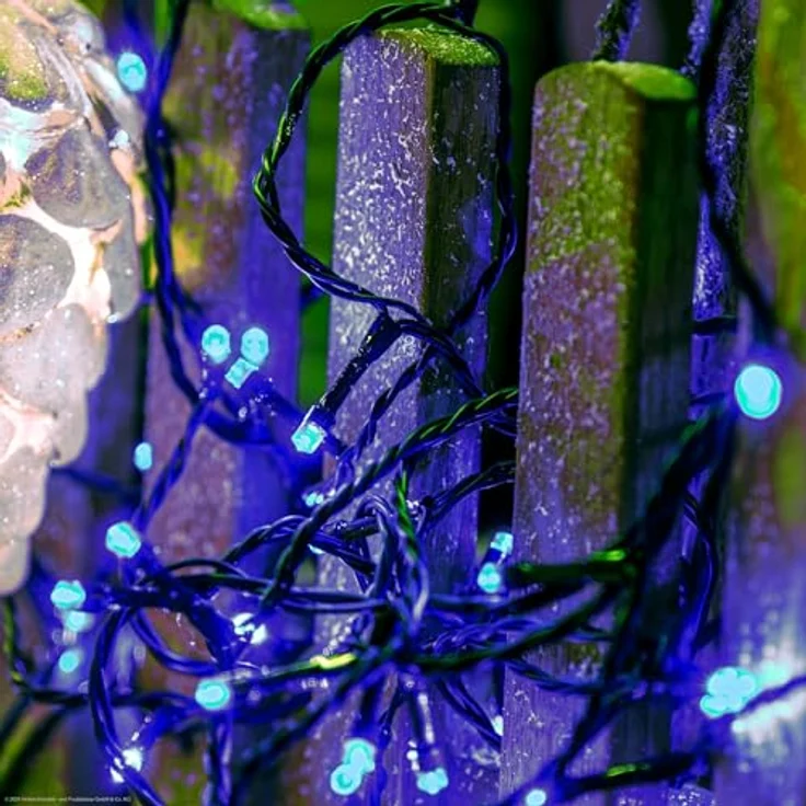 hellum LED Lichterkette außen, 80 LED Lichterkette outdoor strom 7,9m, mit Timer, Lichtfarbe blau, mit Stecker Außenlichterkette – Bild 7