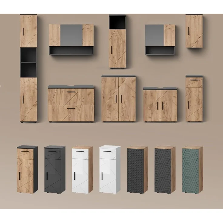 Livinity® Waschbeckenunterschrank Ronco, Anthrazit Hochglanz/Anthrazit, 80 x 58.6 cm (1-St) – Bild 7