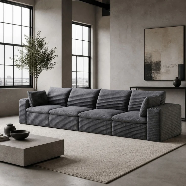 DESVIAE Sofa modular 340x90x60 cm aus Stoff Dunkelgrau mit Schaumstoffpolsterung – Bild 8