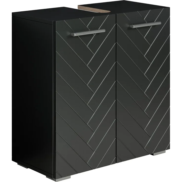Badplaats Waschbeckenunterschrank Jupiter 60x30 cm Schwarz Fischgrät - Stehender Badezimmerschrank mit 2 Türen und Montagematerial