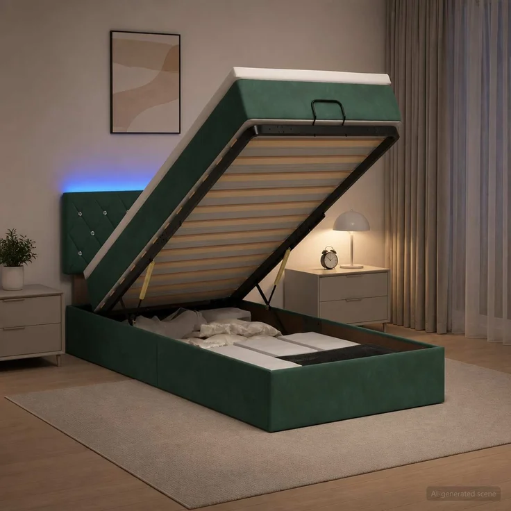 vidaXL Ottoman-Bett mit Matratze und LED Dunkelgrün 80 x 200 cm Samt 3457032 – Bild 4