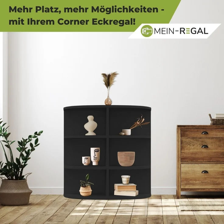 Coemo Eckregal Corner 60 aus Holz 3 Etagen Schwarz – Bild 6