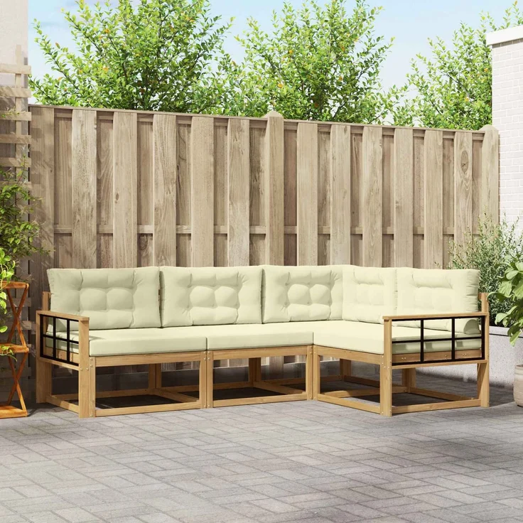 vidaXL Outdoor-Sofagarnitur 4 stk. Weiß und Creme 3386384 – Bild 1