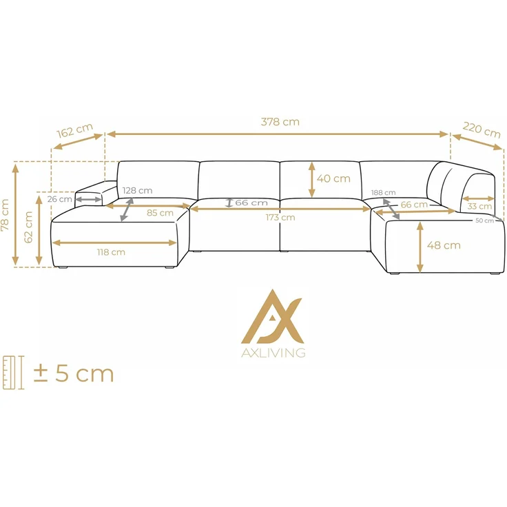 AX LIVING XXL Sofa U Form Didim Dunkelgrau 378cm breit modern & großzügig R – Bild 4