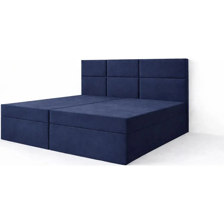 KRISAN MÖBEL Kontinentalbett DREAM2 Dunkelblau mit 2 Bettkasten und ergonomischem Topper, Bonell-Federkern Matratze, 140 x 200 cm Marine – Bild 1