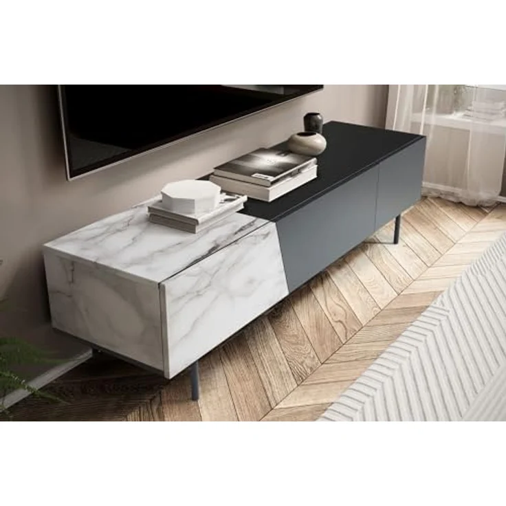 Livetastic Lowboard, Schwarz/Weiß, Holzwerkstoff in Marmoroptik, 1 Schublade, 150x40x40 cm, stehend – Bild 6