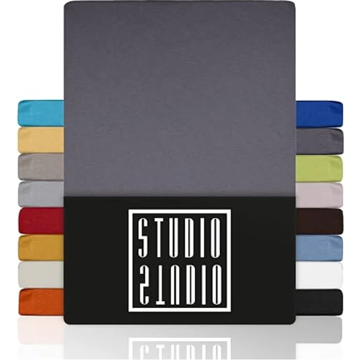 STUDIO Spannbettlaken Basic, viele Größen, 100% Baumwolle, OEKO-TEX 100, Jersey, Baumwolle, Gummizug: rundum, (1 Stück), 200x220 cm Bettlaken Spannbetttuch bis 35 cm Höhe - Grau – Bild 2