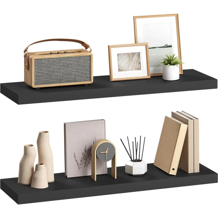 eSituro Wandregal, schwebendes schwarzes Regale für Wandmontage, 2er-Set Schweberegal Hängeregal Wandbrett im Wohnzimmer Schlafzimmer Küche Badezimmer, 70 x 3,8 x 22,9 cm