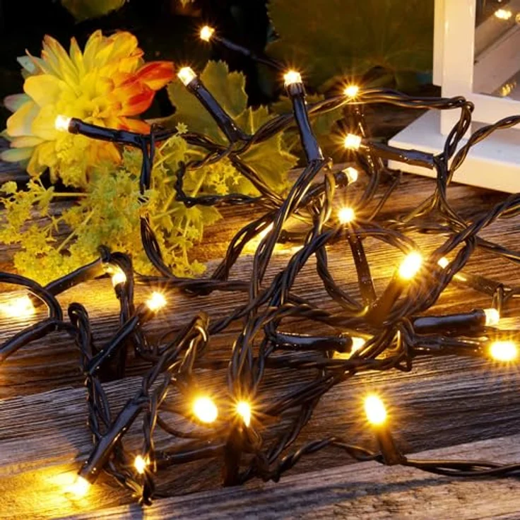 hellum Lichterkette außen 120 LED warmweiß, Lichterkette mit Timer, innen, für Weihnachtsbaum 11.9m beleuchtete Länge, Kabelfarbe grün – Bild 7