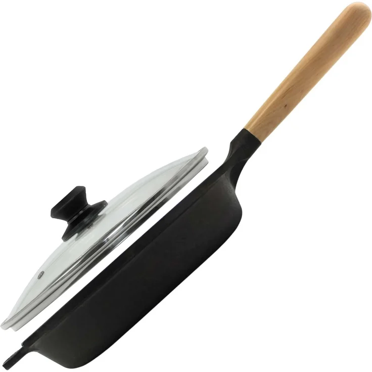 Ø22cm 40mm tief Gusseisenpfanne BRIZOLL mit Glasdeckel Bratpfanne aus Gusseisen Eisenpfanne Gusspfanne rund mit Holzgriff von 4big. fun INDUKTION für alle Herdarten – Bild 2