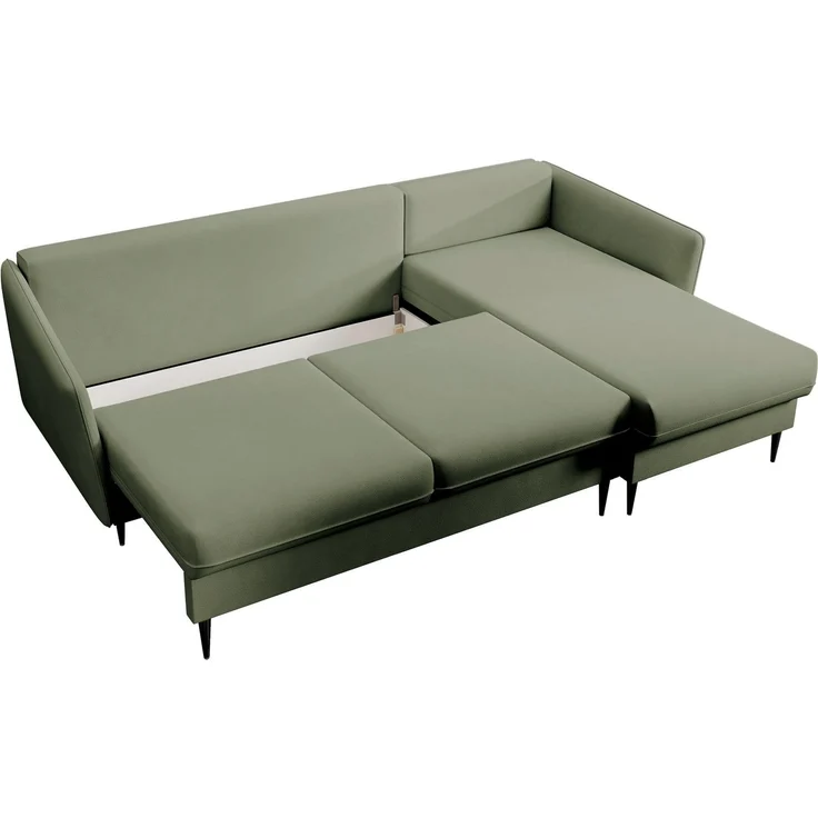 Selsey 'Volio ' Ecksofa mit Schlaffunktion, Samt wasserabweisend, Universal, Füße Schwarz, Salbeigrün – Bild 7
