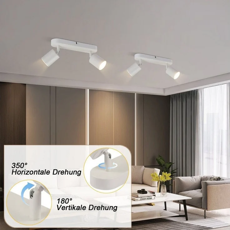 Nettlife Deckenstrahler Weiß GU10 Verstellbaren Deckenspots 1/2/3/4/5/6 Flammig Modern, ohne Leuchtmittel, für Wohnzimmer Schlafzimmer Küche Flur – Bild 2
