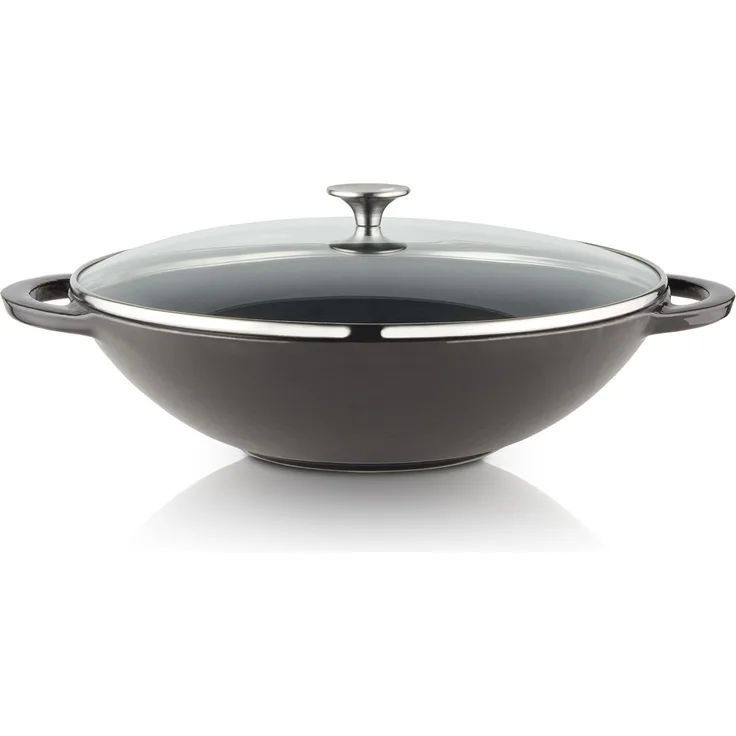 MEISTERKOCH Premium Wokpfanne | 37 cm, 6 l Volumen | Profi-Pfanne aus emailliertem Gusseisen induktionsgeeignet, spülmaschinengeeignet | für alle Herdarten und Ofen geeignet