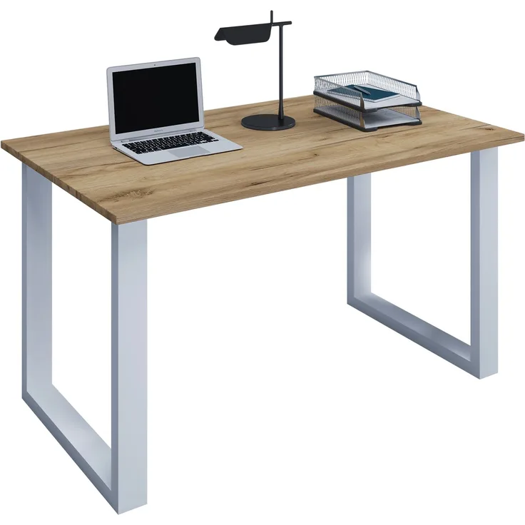 VCM Schreibtisch Lona 919623 Silber / Honig-Eiche H. 76 x B. 140 x T. 50 cm
