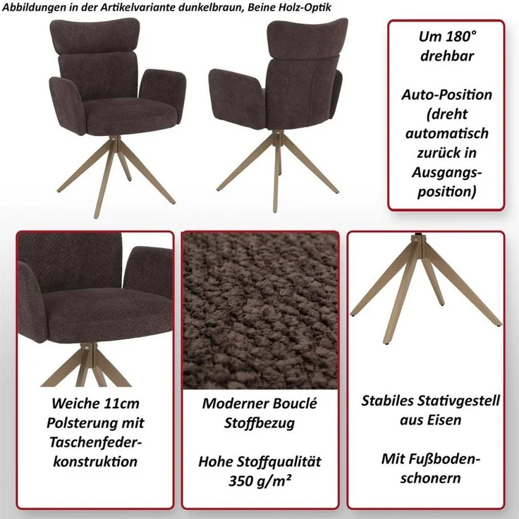 MCW Esszimmerstuhl MCW-N11-6 (6er), Moderner Bouclé Stoffbezug, Stabiles Stativgestell aus Eisen – Bild 4