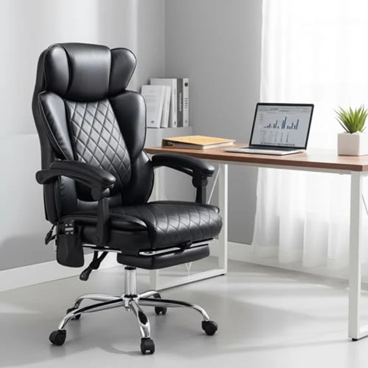 COLAMY Schreibtischstuhl mit Massagefunktion, Bürostuhl Ergonomisch mit Heizfunktion, Chefsessel mit Fußstütze, 360° Drehstuhl, 94-125° Verstellbarer Rückenlehne, für Office, Schwarz – Bild 5
