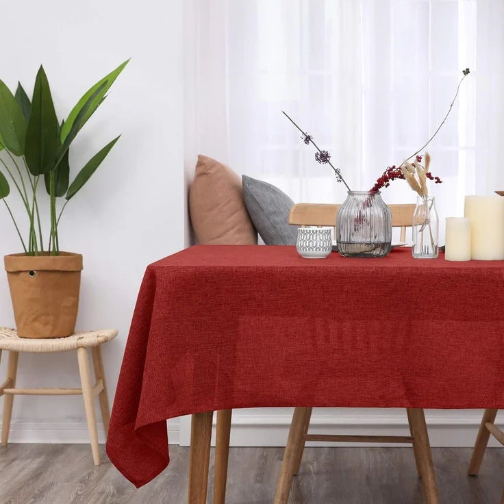 Tischdecke Abwaschbar Leinenoptik 200 x 137 cm (Rechteckig) Rot – Bild 2