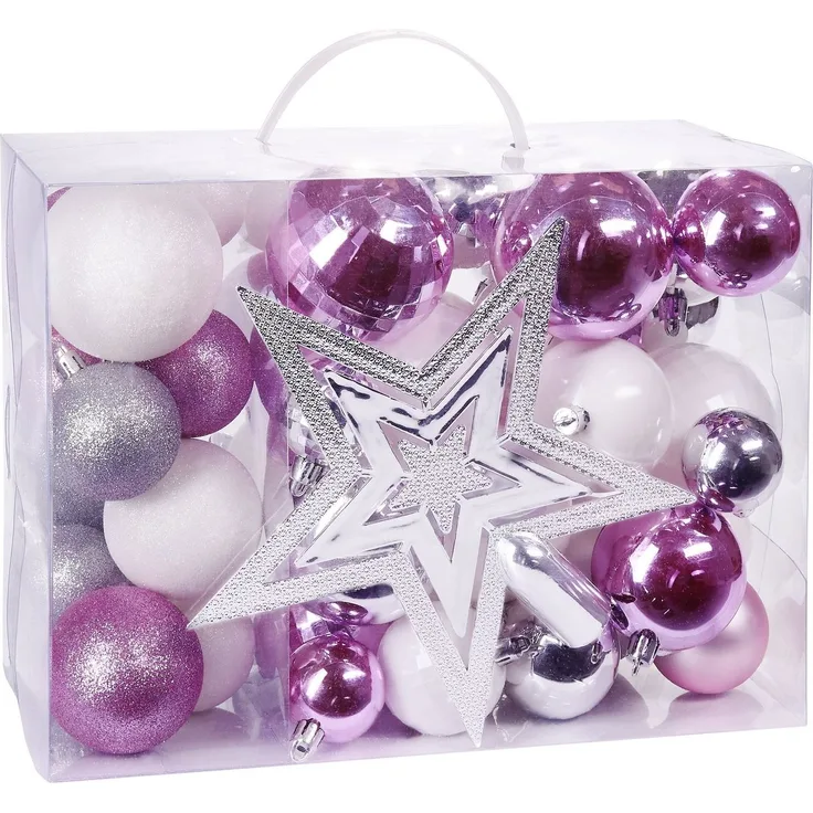 BRUBAKER Weihnachtsbaumkugel 50-teiliges Weihnachtskugel-Set mit Baumspitze, Christbaumschmuck aus Kunststoff, Weihnachtsdekoration edel und robust