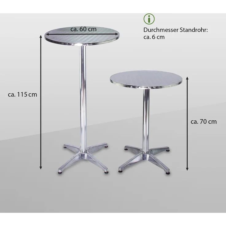 Stehtisch 2in1 höhenverstellbar 70/115cm Ø60cm Aluminium Bistrotisch Bartisch – Bild 3