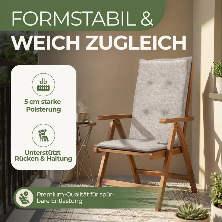 Petsation Hochlehnerauflage Florence Hochlehner Auflage Gartenstuhlauflage mit Schaumstoffpolster, (4 St) – Bild 3