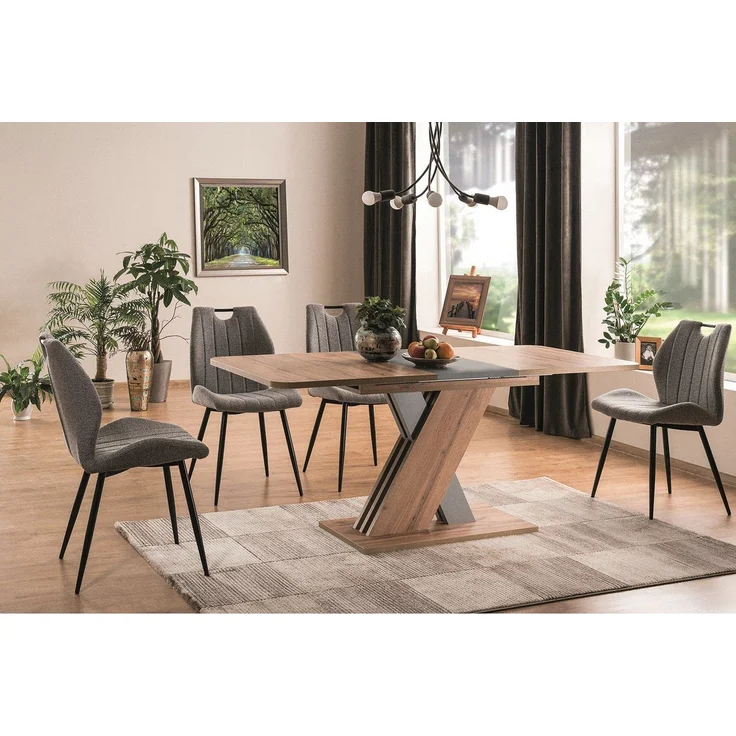 designimpex Esstisch Design GS-555 Eiche Artisan - Anthrazit matt ausziehbar Tisch – Bild 1