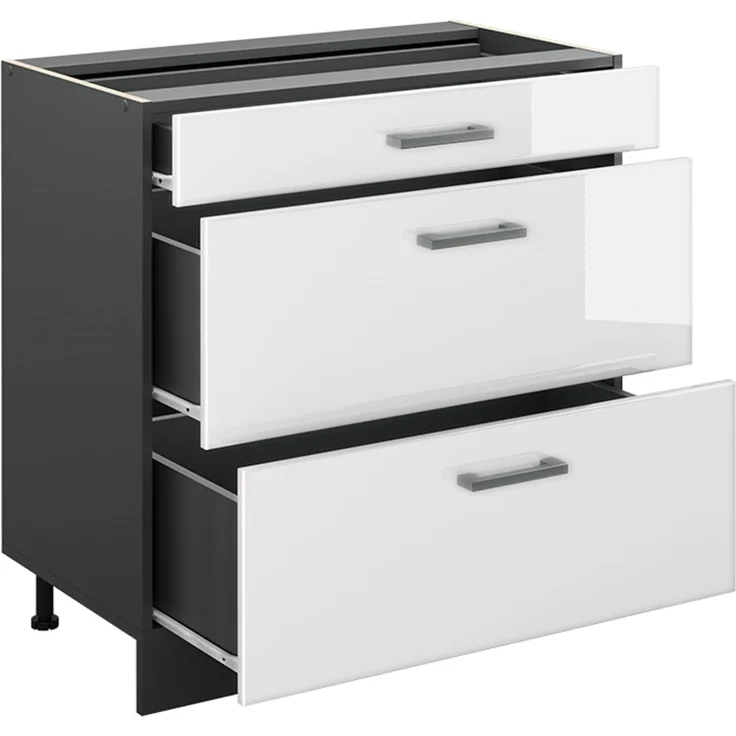 Küchenunterschrank R-Line Weiß Hochglanz/Anthrazit 80 cm mit 3 Schubladen Arbeitsplatte Anthrazit Vicco – Bild 3