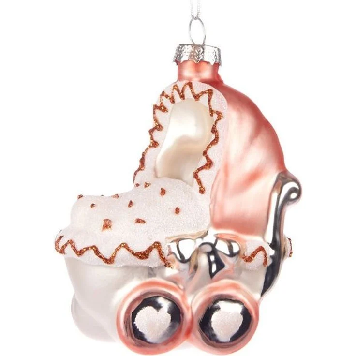 BRUBAKER Weihnachtsbaumkugel Kinderwagen - Baby Weihnachtskugel aus Glas - Handbemalte Figur (1 St), Kinder Christbaumschmuck für Jungen und Mädchen - Christbaumkugel – Bild 4