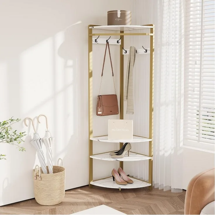 GarveeMore Garderobenständer Garderobenständer, Metall-Eckgarderobe Flurbaum, mit 6 Doppelhaken