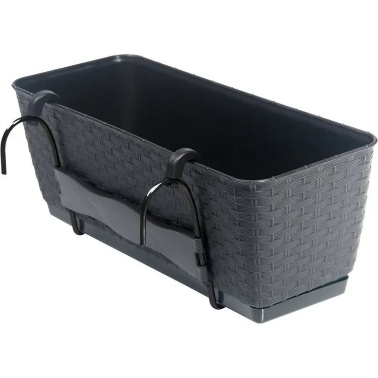 BigDean Blumenkasten Blumentopf Blumenkasten Pflanzkübel Pflanzgefäß Pflanztopf Balkonkasten | ca. 49 x 16 x 17 cm LxBXH| 12 Liter | inkl. Selbstbewässerungssystem Anthrazit