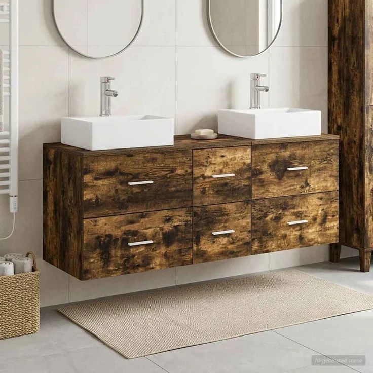 vidaXL Badezimmerschrank-Set 3 stk. Geräucherte Eiche 3405847 – Bild 1