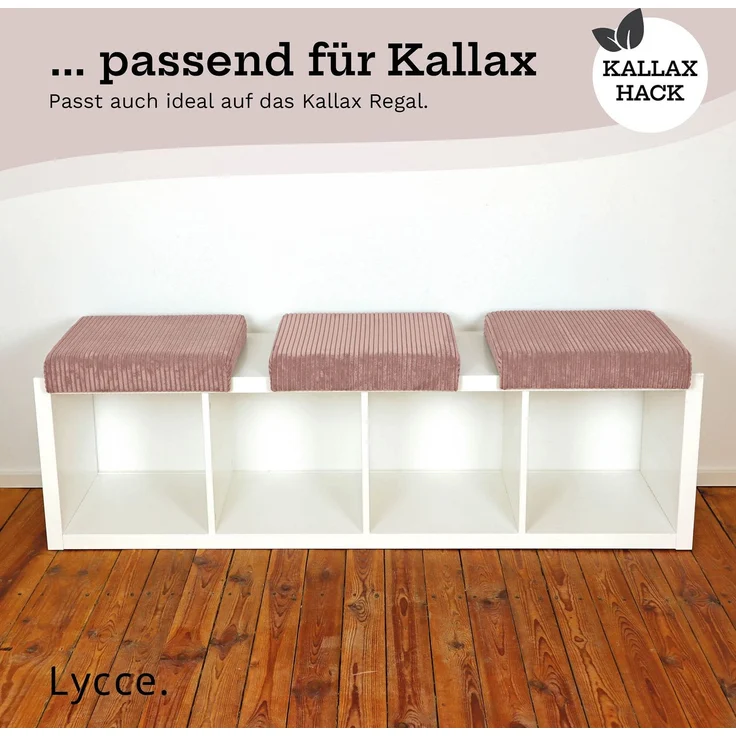Lycce Bankauflage Klemmkissen mit Leiste - Cord, Polsterung, rutschfest Puderrosa 8x40x38cm – Bild 9