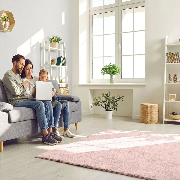 Vimoda Teppich Teppich Wohnzimmer Kurzflor, Rechteckig, Höhe: 8 mm, Teppich Einfarbig weich gewebt, Modern, in Versch. Größen & Farben – Bild 2