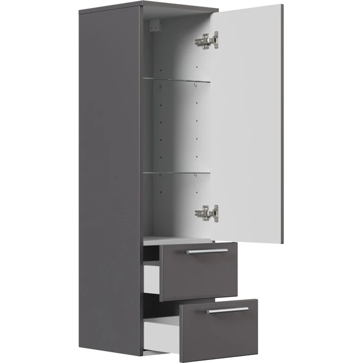 Hochschrank 120 cm anthrazit mit Glaseinlagen : Anthrazit – Bild 2